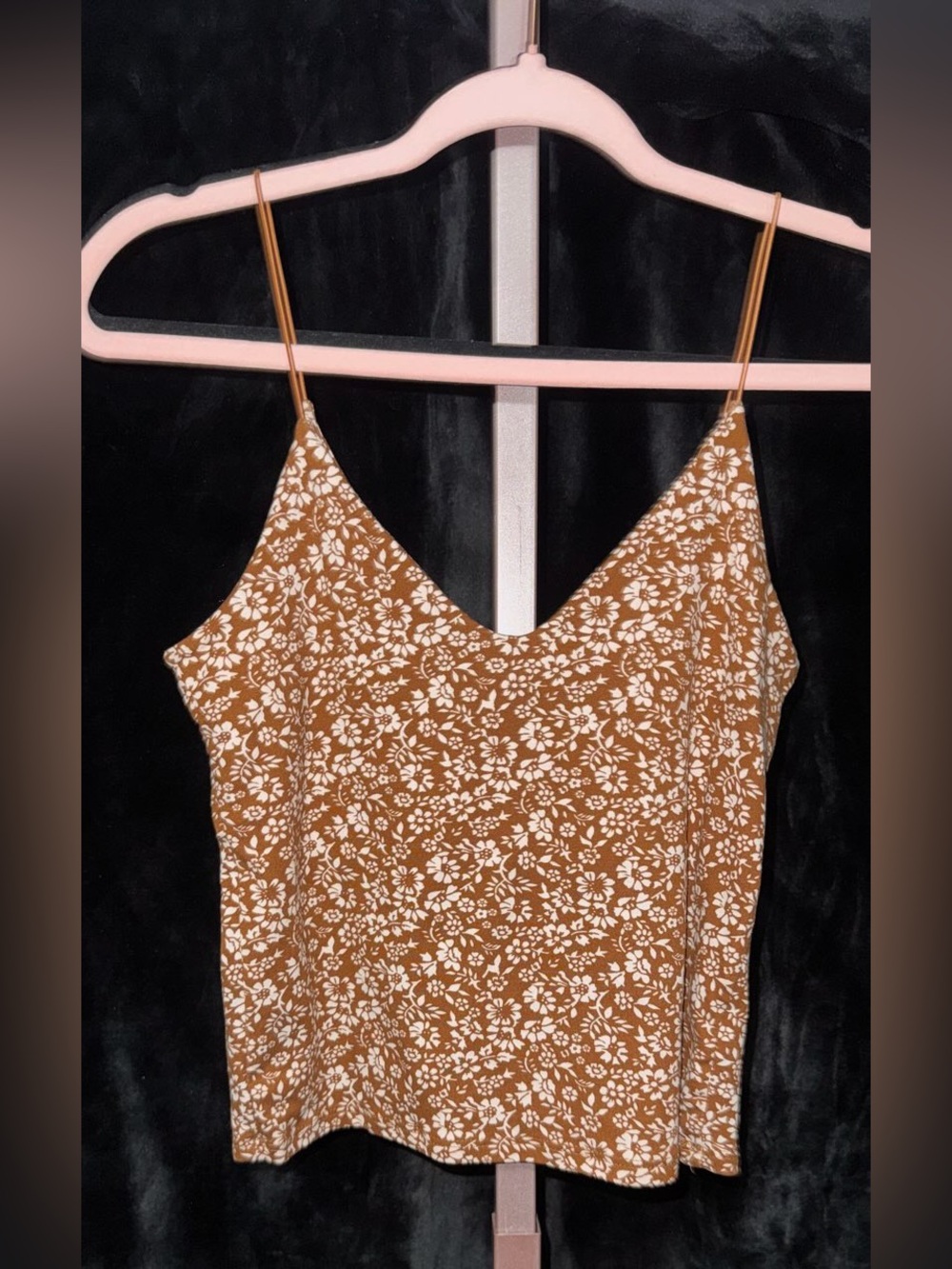 gaze Brown and White Floral V-Neck Spaghetti Strap Camisole